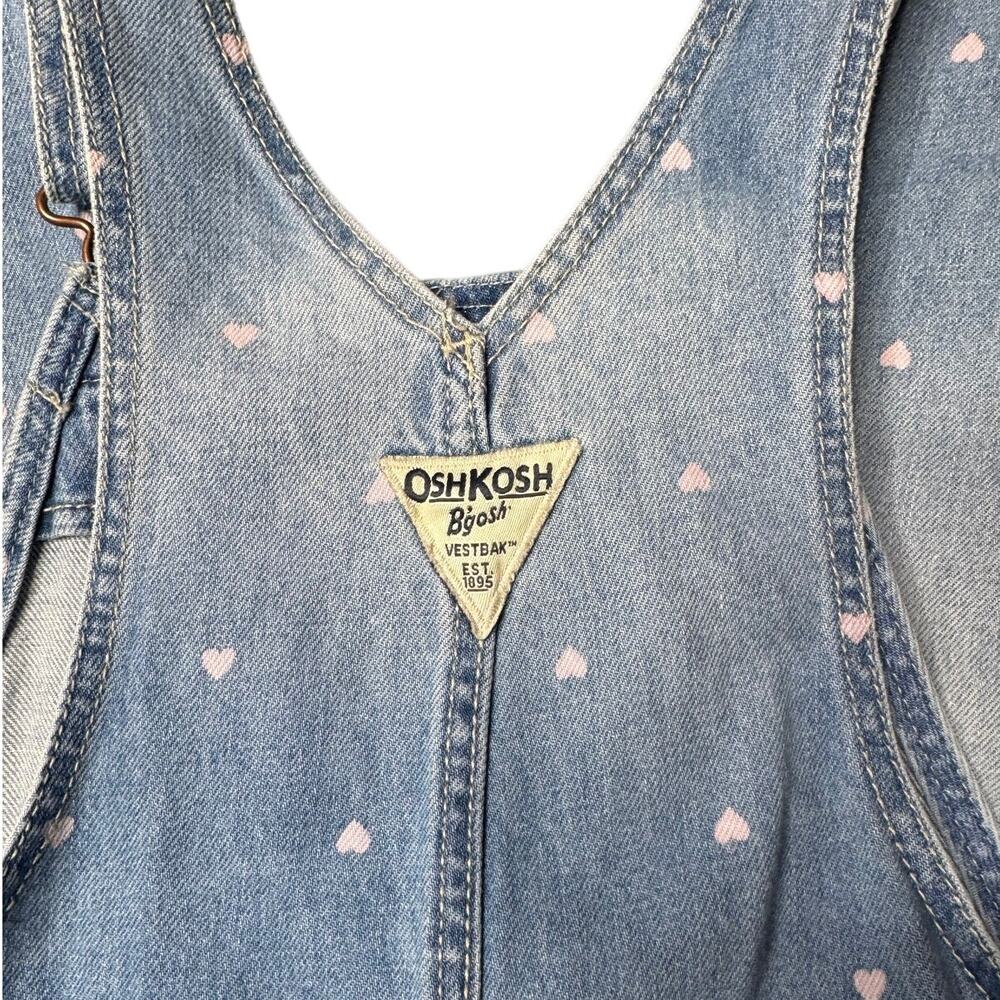 OshKosh B'gosh Pink Hearts Denim Overalls Size 5T - Picture 8 of 11